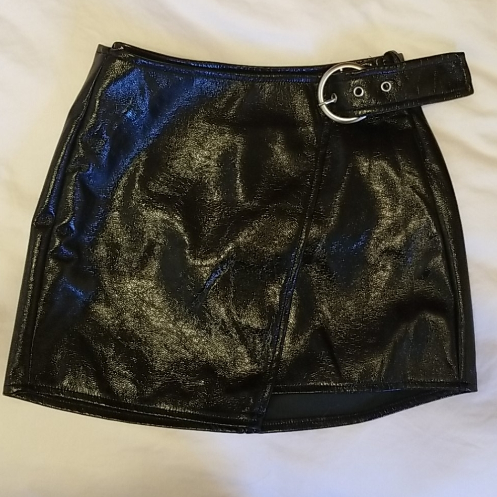Faux Leather Wrap Mini Skirt